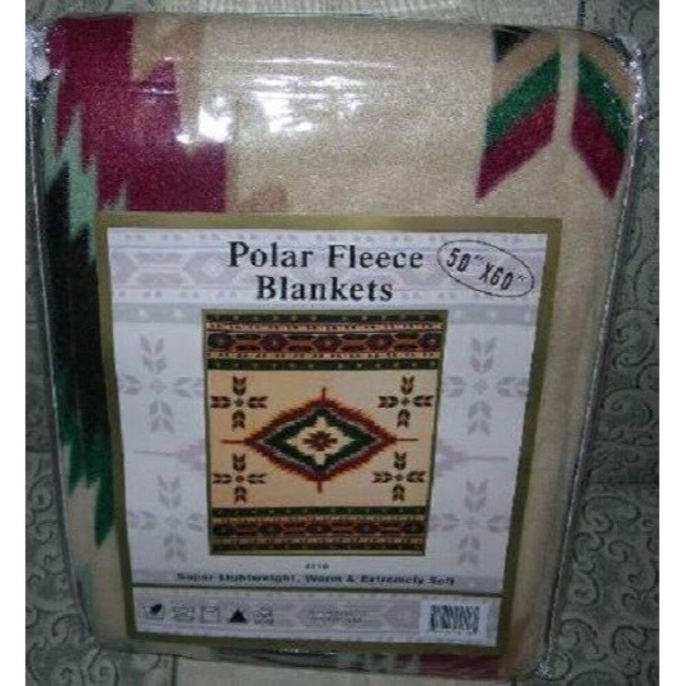 New Cream Green Red Polar Fleece Throw Gift Blanket Southwest SOFT Serape NIP - Picture 4 of 4